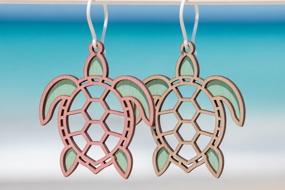 Intra απο ξύλο plywood 3mm-4mm πάχος – Turtle Line Art Earrings Δίασταση  5x5 cm INTRAFABR-123757384