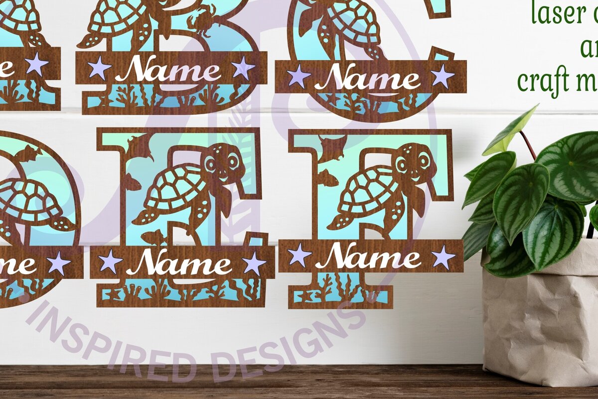 Intra απο ξύλο plywood 3mm-4mm πάχος – Σημάδια ονόματος δέσμης γραμμάτων μονόγραμμα χελώνας Δίασταση  20x20 cm INTRAFABR-94199936