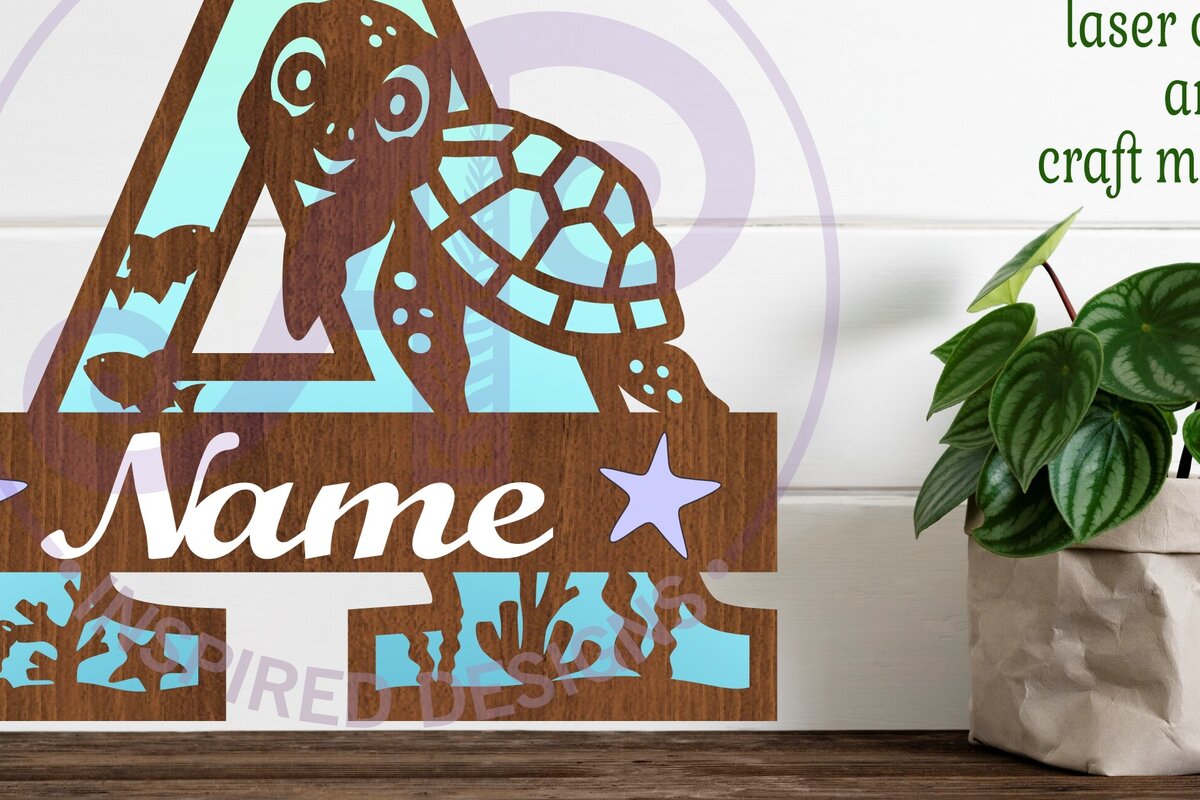 Intra απο ξύλο plywood 3mm-4mm πάχος – Επιστολή μονογράμματος κεφαλαίου ωκεανού χελώνας α Δίασταση  20x20 cm INTRAFABR-94203787