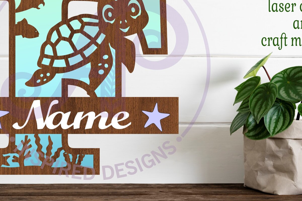 Intra απο ξύλο plywood 3mm-4mm πάχος – Μονόγραμμα κεφαλαίου χελώνας Ωκεανός Επιστολή F Δίασταση  20x20 cm INTRAFABR-94203919