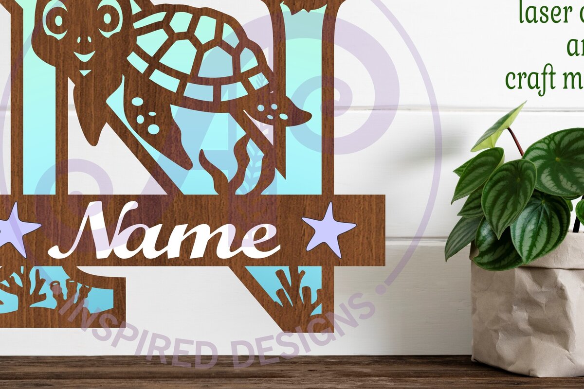 Intra απο ξύλο plywood 3mm-4mm πάχος – Μονόγραμμα κεφαλαιουχικής χελώνας Επιστολή N Δίασταση  20x20 cm INTRAFABR-94204408