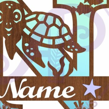 Intra απο ξύλο plywood 3mm-4mm πάχος – Μονόγραμμα κεφαλαιουχικής χελώνας Επιστολή N Δίασταση  20x20 cm INTRAFABR-94204408 - Image 3