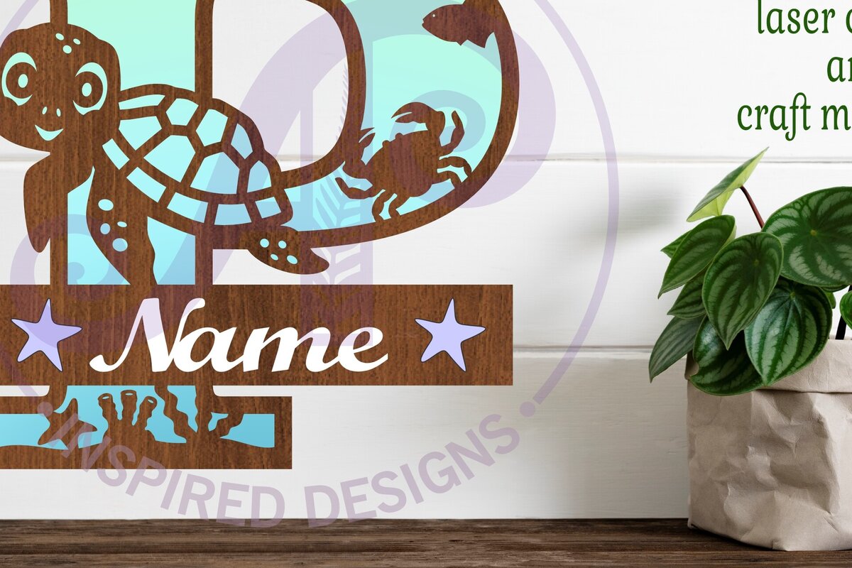 Intra απο ξύλο plywood 3mm-4mm πάχος – Μονόγραμμα κεφαλαιουχικής χελώνας Ωκεανός Επιστολή P Δίασταση  20x20 cm INTRAFABR-94204463