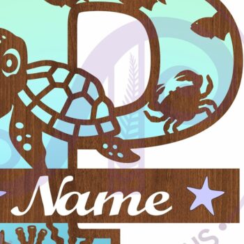 Intra απο ξύλο plywood 3mm-4mm πάχος – Μονόγραμμα κεφαλαιουχικής χελώνας Ωκεανός Επιστολή P Δίασταση  20x20 cm INTRAFABR-94204463 - Image 3