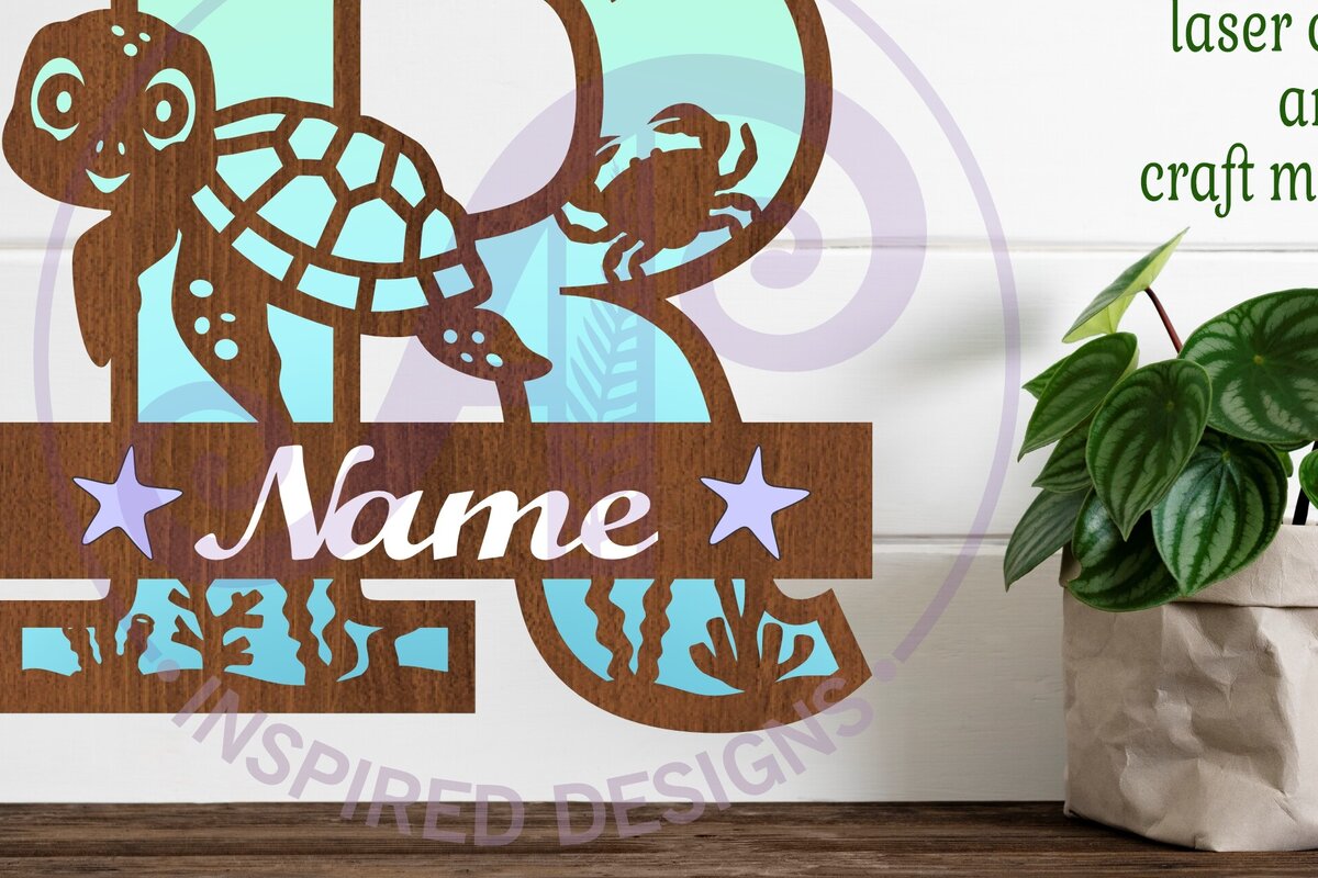 Intra απο ξύλο plywood 3mm-4mm πάχος – Μονόγραμμα κεφαλαίου της χελώνας Ωκεανός Επιστολή R Δίασταση  20x20 cm INTRAFABR-94204617