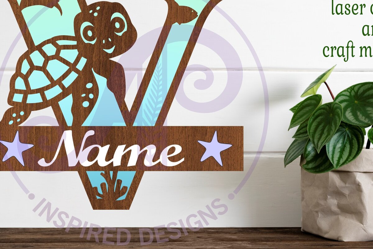 Intra απο ξύλο plywood 3mm-4mm πάχος – Μονόγραμμα κεφαλαίου της χελώνας V Δίασταση  20x20 cm INTRAFABR-94204745