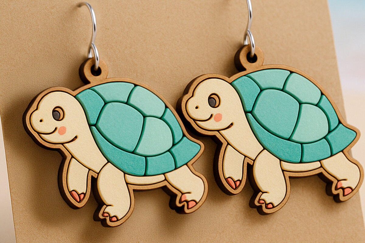 Intra απο ξύλο plywood 3mm-4mm πάχος – Χαριτωμένο αρχείο Turtle Sea Earrings Δίασταση  5x5 cm INTRAFABR-123757358