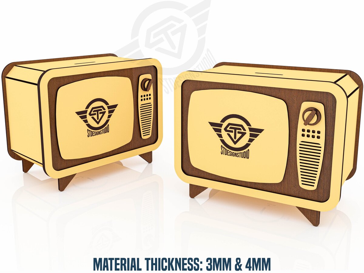 Intra απο ξύλο plywood 3mm-4mm πάχος – Αρχεία κοπής με λέιζερ TV Moneybox Δίασταση  20x20 cm INTRAFABR-119476426