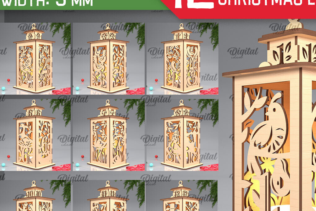 Intra απο ξύλο plywood 3mm-4mm πάχος – Πακέτο λέιζερ Twelve Days of XMas Lantern Δίασταση  20x20 cm INTRAFABR-103367123