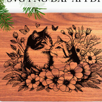 Intra απο ξύλο plywood 3mm-4mm πάχος – Δύο γάτες ερωτευμένες με χαρακτικά λουλουδιών Δίασταση  20x20 cm INTRAFABR-110835601 - Image 1