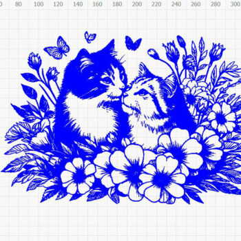 Intra απο ξύλο plywood 3mm-4mm πάχος – Δύο γάτες ερωτευμένες με χαρακτικά λουλουδιών Δίασταση  20x20 cm INTRAFABR-110835601 - Image 2