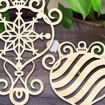 Intra απο ξύλο plywood 3mm-4mm πάχος – Δύο φανταχτερά χριστουγεννιάτικα στολίδια Δίασταση  20x20 cm INTRAFABR-34127390 - Image 1