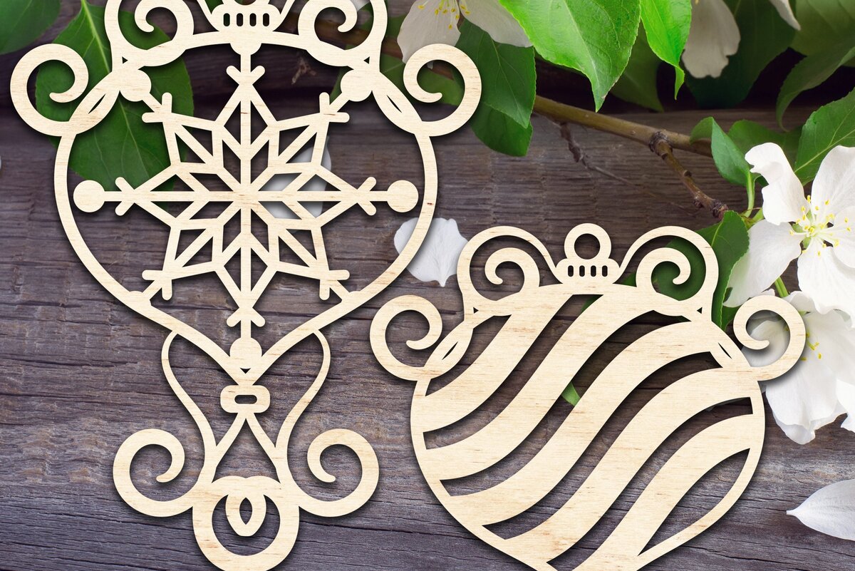 Intra απο ξύλο plywood 3mm-4mm πάχος – Δύο φανταχτερά χριστουγεννιάτικα στολίδια Δίασταση  20x20 cm INTRAFABR-34127390