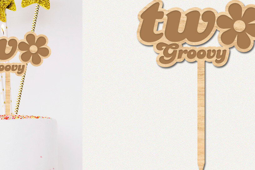 Intra απο ξύλο plywood 3mm-4mm πάχος – Two Groovy Cake Topper, 2α γενέθλια Δίασταση  20x20 cm INTRAFABR-53602541