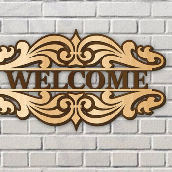 Intra απο ξύλο plywood 3mm-4mm πάχος – Κοπή λέιζερ πινακίδας δύο επιπέδων "Καλώς ήρθατε". Δίασταση  20x20 cm INTRAFABR-115220469 - Image 1