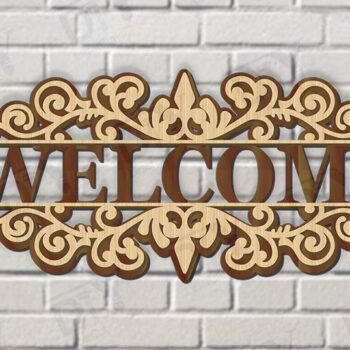 Intra απο ξύλο plywood 3mm-4mm πάχος – Κοπή λέιζερ πινακίδας δύο επιπέδων "Καλώς ήρθατε". Δίασταση  20x20 cm INTRAFABR-117346225 - Image 1