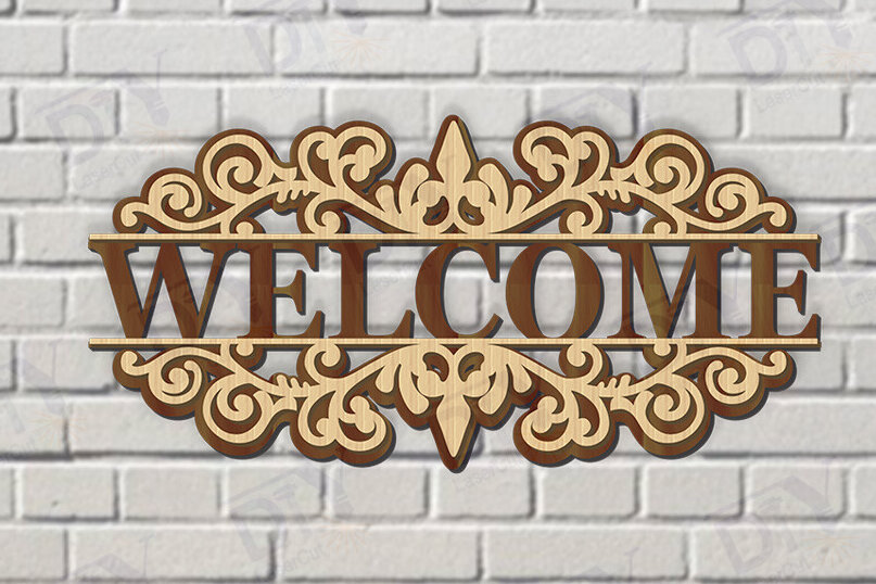 Intra απο ξύλο plywood 3mm-4mm πάχος – Κοπή λέιζερ πινακίδας δύο επιπέδων "Καλώς ήρθατε". Δίασταση  20x20 cm INTRAFABR-117346225