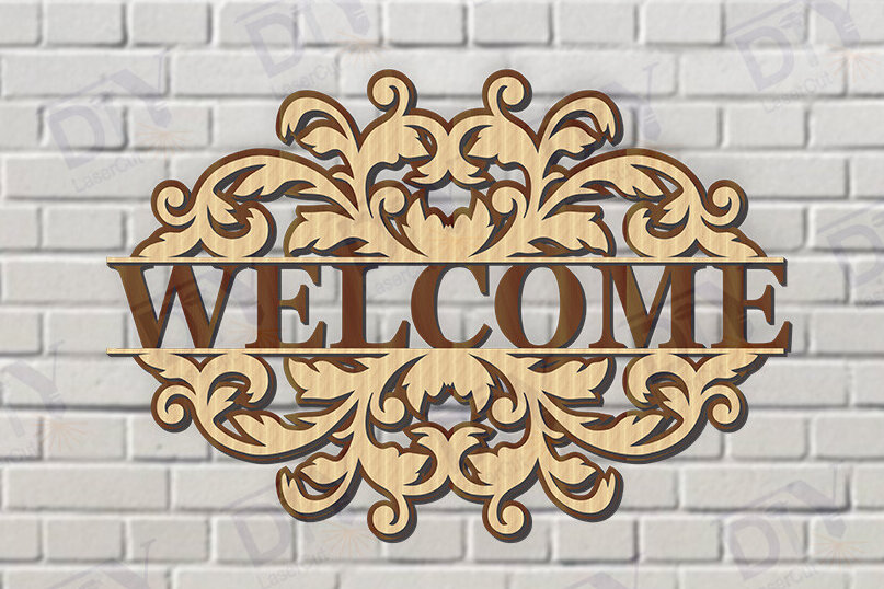 Intra απο ξύλο plywood 3mm-4mm πάχος – Κοπή λέιζερ πινακίδας δύο επιπέδων "Καλώς ήρθατε". Δίασταση  20x20 cm INTRAFABR-117346763
