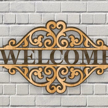 Intra απο ξύλο plywood 3mm-4mm πάχος – Κοπή λέιζερ πινακίδας δύο επιπέδων "Καλώς ήρθατε". Δίασταση  20x20 cm INTRAFABR-115149581 - Image 1