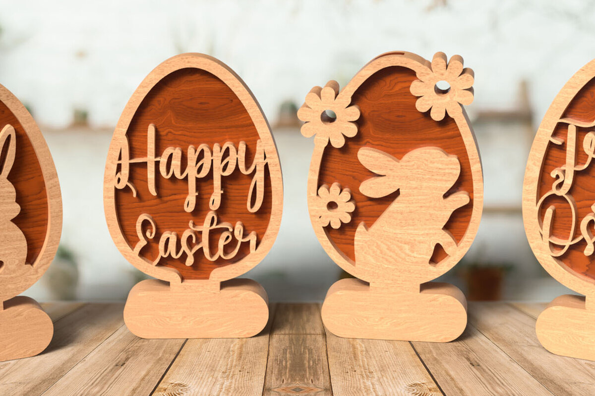 Intra απο ξύλο plywood 3mm-4mm πάχος – Ράφι με δύο στρώσεις λαγουδάκι Πασχαλινά αυγά Δίασταση  20x20 cm INTRAFABR-116355294