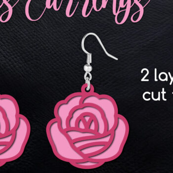 Intra απο ξύλο plywood 3mm-4mm πάχος – Σκουλαρίκι με δύο στρώσεις ροζ λουλούδι Δίασταση  5x5 cm INTRAFABR-124698800 - Image 1