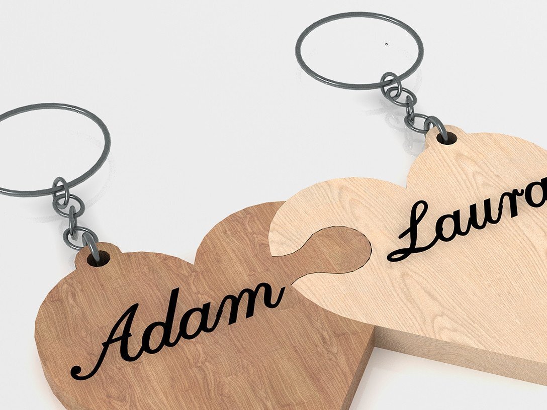 Intra απο ξύλο plywood 3mm-4mm πάχος – Μπρελόκ δύο μερών "Our Hearts Are One". Δίασταση  5x5 cm INTRAFABR-38596963