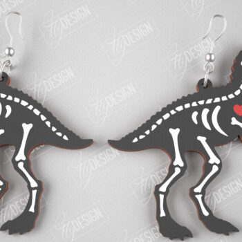 Intra απο ξύλο plywood 3mm-4mm πάχος – Tyrannosaurus Rex Skeleton Earrings |CNC Δίασταση  5x5 cm INTRAFABR-105271534 - Image 1