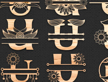 Intra απο ξύλο plywood 3mm-4mm πάχος – Κοπή λέιζερ μονόγραμμα γραμμάτων U Δίασταση  20x20 cm INTRAFABR-56032655 - Image 1