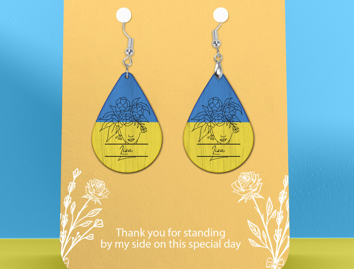 Intra απο ξύλο plywood 3mm-4mm πάχος – Σκουλαρίκι με σημαία της Ουκρανίας Δίασταση  5x5 cm INTRAFABR-26597760