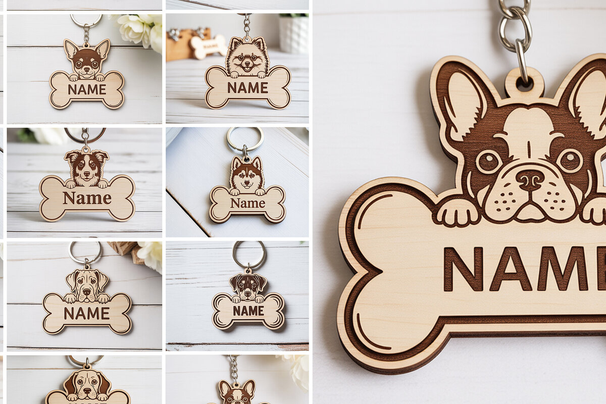 Intra απο ξύλο plywood 3mm-4mm πάχος – Πακέτο μπρελόκ με ετικέτα ονόματος σκύλου Δίασταση 5x5 cm INTRAFABR-121423522