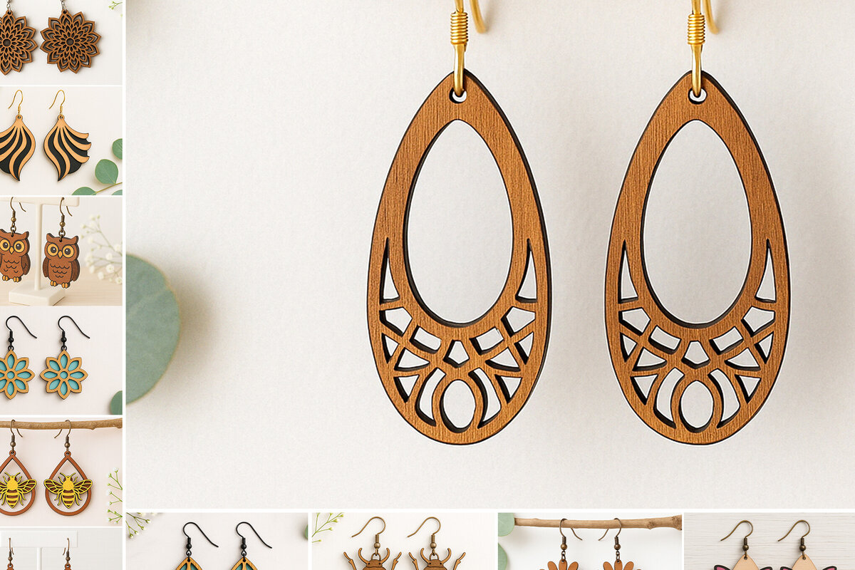 Intra απο ξύλο plywood 3mm-4mm πάχος – Πακέτο σκουλαρίκια κοπής με Laser Ultimate Δίασταση  5x5 cm INTRAFABR-120683374