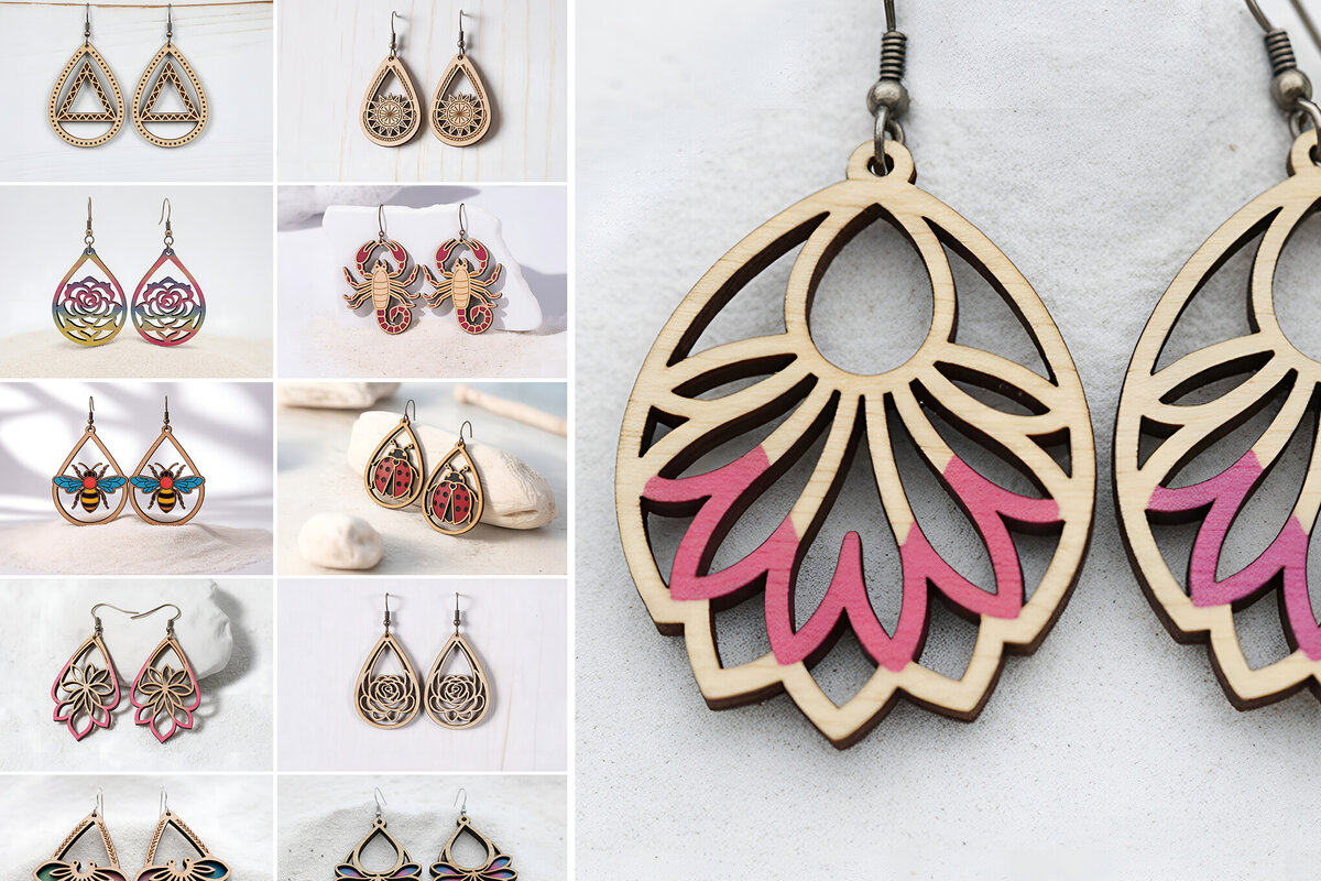 Intra απο ξύλο plywood 3mm-4mm πάχος – Πακέτο σκουλαρίκια Ultimate Cut Laser Δίασταση  5x5 cm INTRAFABR-121542593