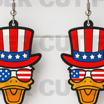 Intra απο ξύλο plywood 3mm-4mm πάχος – Uncle Sam Duck Earrings Δίασταση  5x5 cm INTRAFABR-122673629 - Image 1