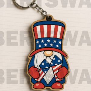 Intra απο ξύλο plywood 3mm-4mm πάχος – Uncle Sam Gnome Keychain Δίασταση  5x5 cm INTRAFABR-122600803