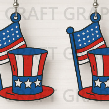 Intra απο ξύλο plywood 3mm-4mm πάχος – Uncle Sam Hat Σκουλαρίκια Δίασταση  5x5 cm INTRAFABR-122737589 - Image 1