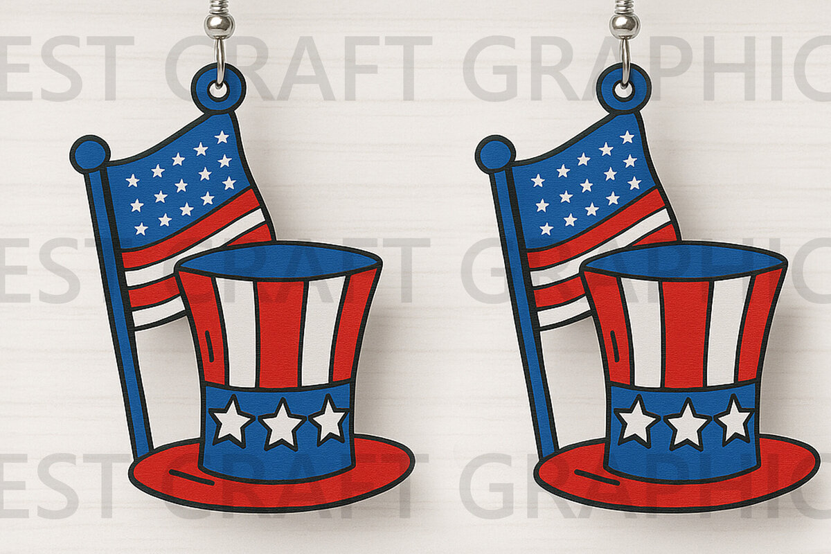 Intra απο ξύλο plywood 3mm-4mm πάχος – Uncle Sam Hat Σκουλαρίκια Δίασταση  5x5 cm INTRAFABR-122737589