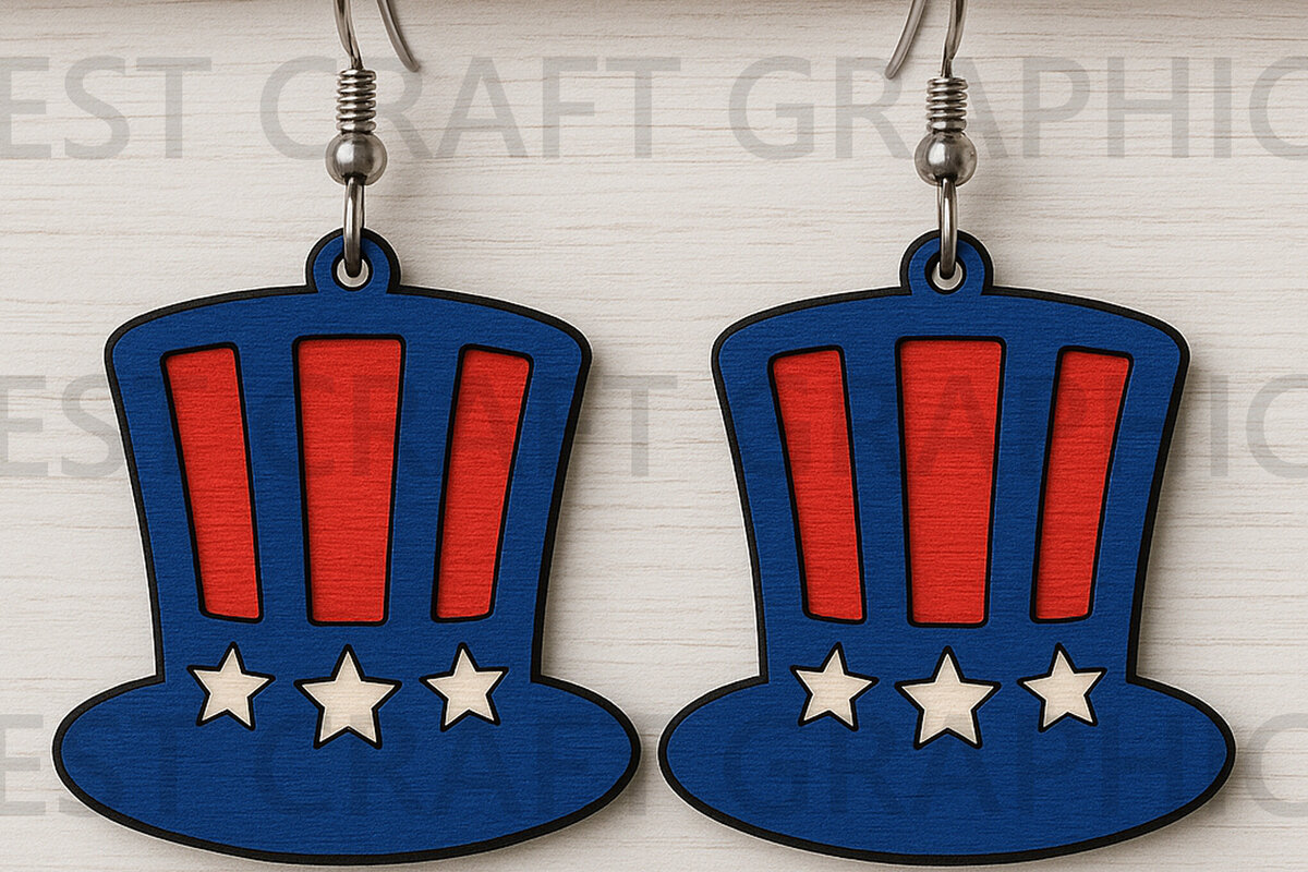 Intra απο ξύλο plywood 3mm-4mm πάχος – Uncle Sam Hat Σκουλαρίκια Δίασταση  5x5 cm INTRAFABR-122654785