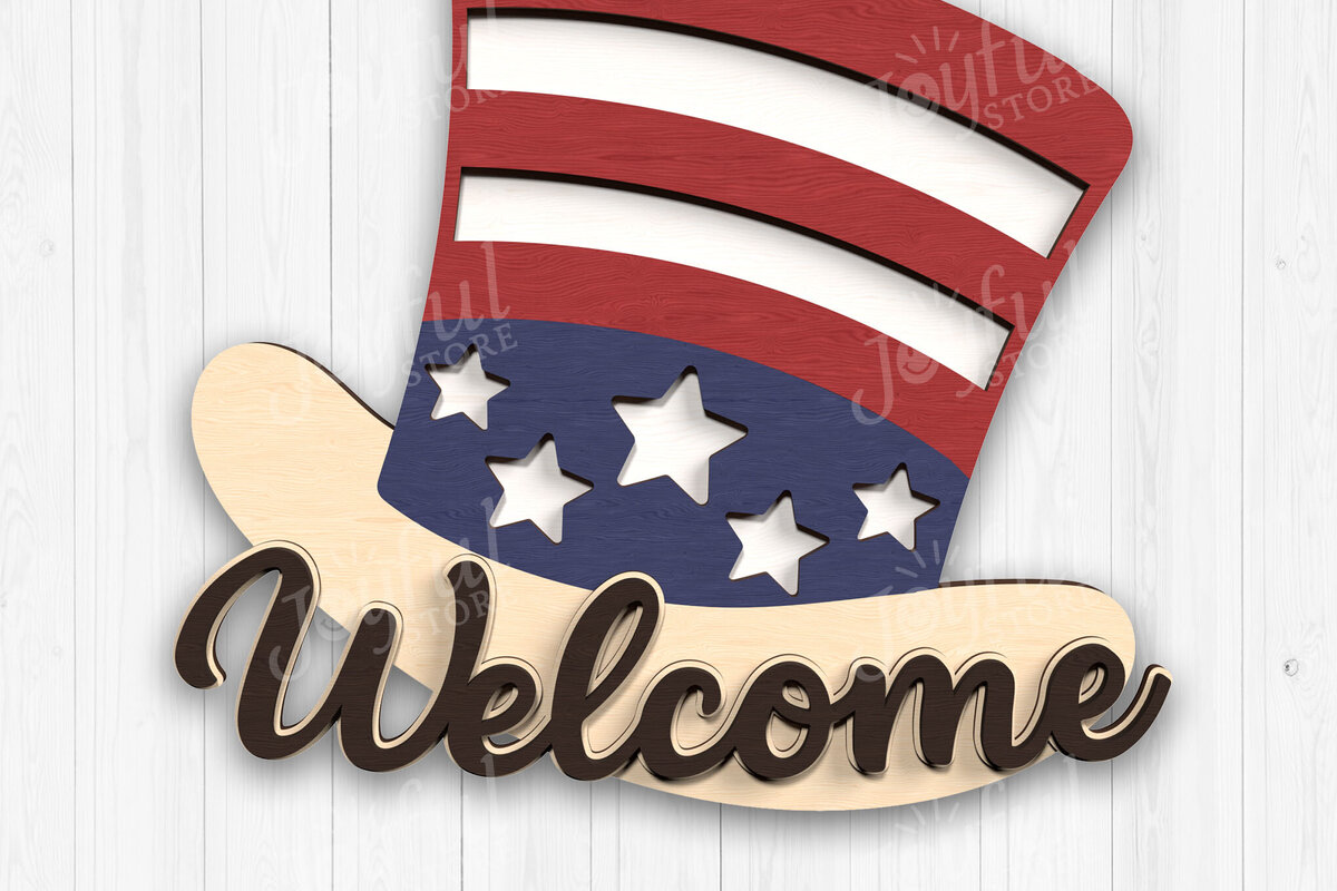 Intra απο ξύλο plywood 3mm-4mm πάχος – Σήμα καλωσορίσματος Uncle Sam Hat Δίασταση  20x20 cm INTRAFABR-122298981