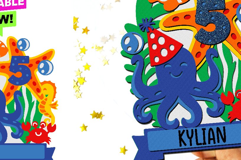 Intra απο ξύλο plywood 3mm-4mm πάχος – Under the Sea Octopus Cake Topper 3D Δίασταση  20x20 cm INTRAFABR-100319701