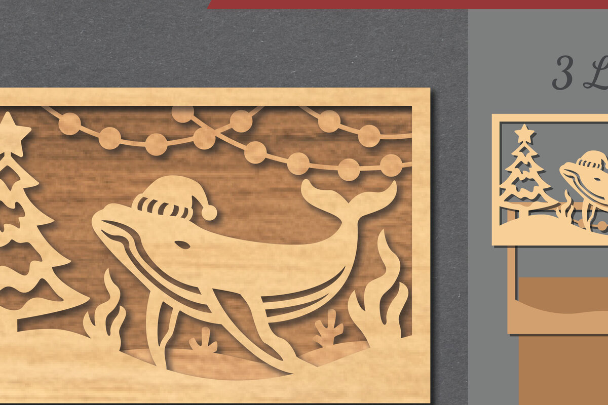 Intra απο ξύλο plywood 3mm-4mm πάχος – Υποβρύχια χριστουγεννιάτικη σκηνή κοπής με λέιζερ Δίασταση  20x20 cm INTRAFABR-112551943