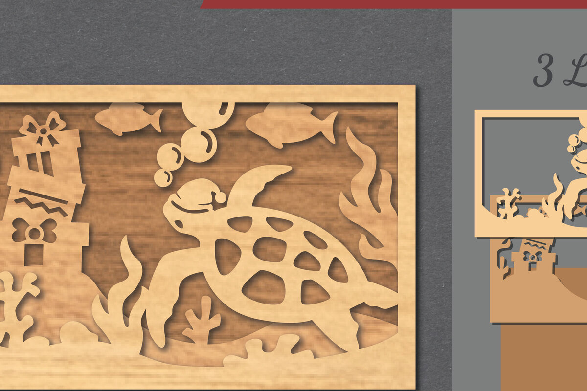 Intra απο ξύλο plywood 3mm-4mm πάχος – Υποβρύχια χριστουγεννιάτικη σκηνή κοπής με λέιζερ Δίασταση  20x20 cm INTRAFABR-112551981