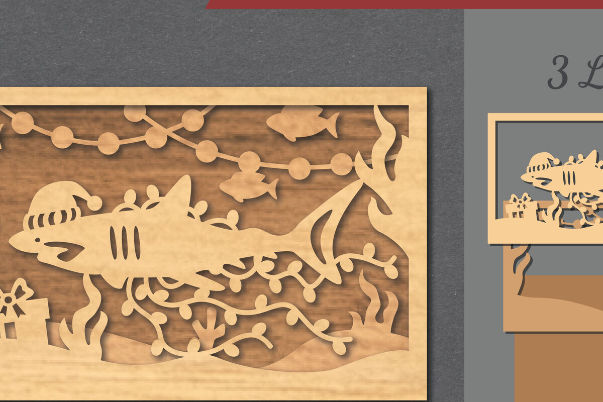 Intra απο ξύλο plywood 3mm-4mm πάχος – Υποβρύχια χριστουγεννιάτικη σκηνή κοπής με λέιζερ Δίασταση  20x20 cm INTRAFABR-112552016