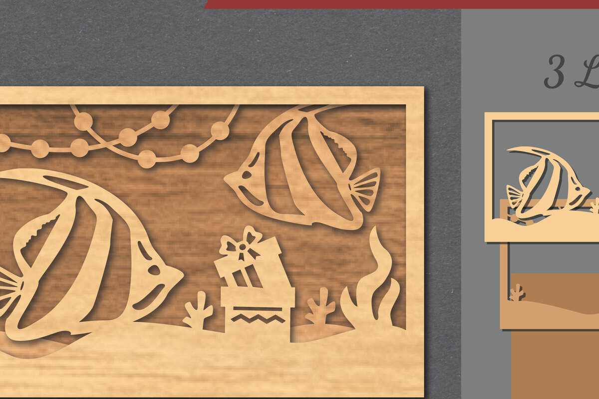 Intra απο ξύλο plywood 3mm-4mm πάχος – Υποβρύχια χριστουγεννιάτικη σκηνή κοπής με λέιζερ Δίασταση  20x20 cm INTRAFABR-112552058