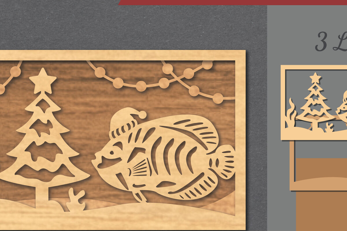 Intra απο ξύλο plywood 3mm-4mm πάχος – Υποβρύχια χριστουγεννιάτικη σκηνή κοπής με λέιζερ Δίασταση  20x20 cm INTRAFABR-112552081