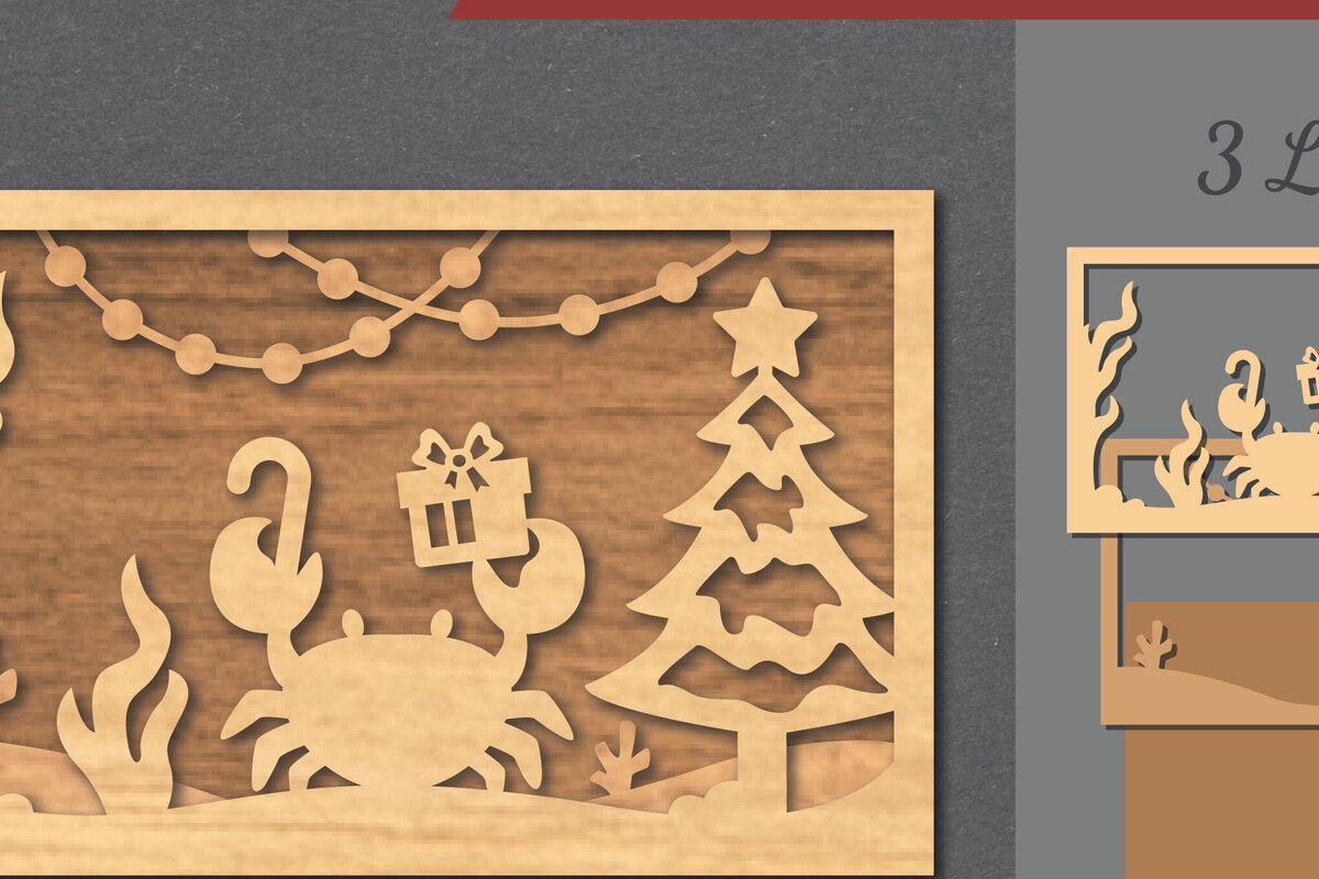 Intra απο ξύλο plywood 3mm-4mm πάχος – Υποβρύχια χριστουγεννιάτικη σκηνή κοπής με λέιζερ Δίασταση  20x20 cm INTRAFABR-112552108