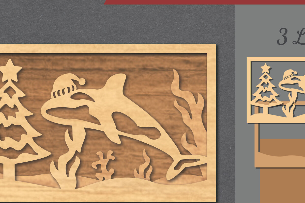 Intra απο ξύλο plywood 3mm-4mm πάχος – Υποβρύχια χριστουγεννιάτικη σκηνή κοπής με λέιζερ Δίασταση  20x20 cm INTRAFABR-112552138