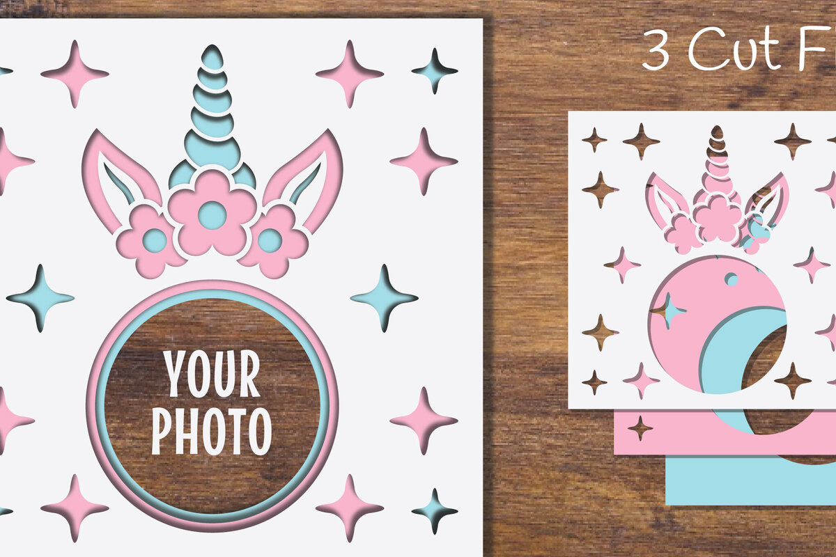 Intra απο ξύλο plywood 3mm-4mm πάχος – Unicorn 3D Layered Frame Papercut 1 Δίασταση  45x45 cm INTRAFABR-97611034