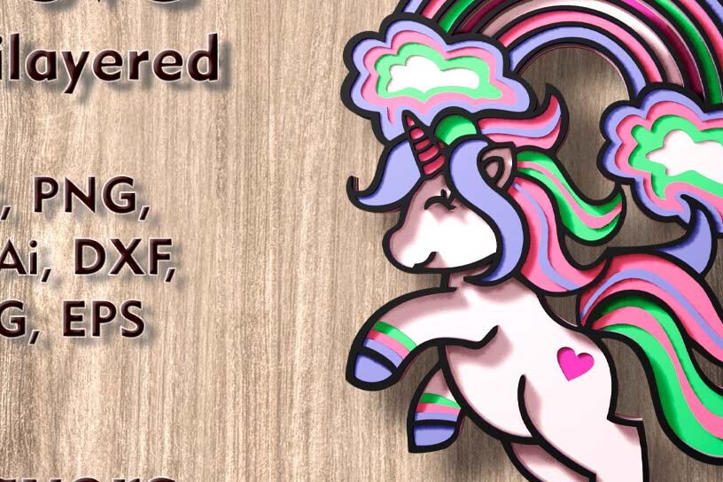 Intra απο ξύλο plywood 3mm-4mm πάχος – Αρχείο κοπής λέιζερ πολλαπλών επιπέδων Unicorn 3D Δίασταση  20x20 cm INTRAFABR-109489500