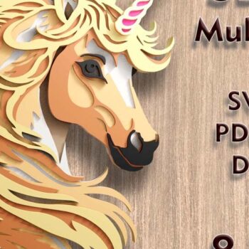 Intra απο ξύλο plywood 3mm-4mm πάχος – Αρχεία λέιζερ πολλαπλών επιπέδων Unicorn 3D Δίασταση  20x20 cm INTRAFABR-109079248 - Image 1