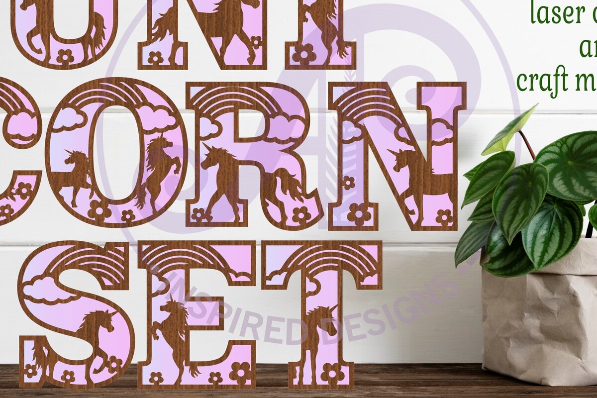 Intra απο ξύλο plywood 3mm-4mm πάχος – Σετ γραμμάτων αλφάβητου Μονόκερος. 2 Επίπεδο 49 Δίασταση  20x20 cm INTRAFABR-95643508